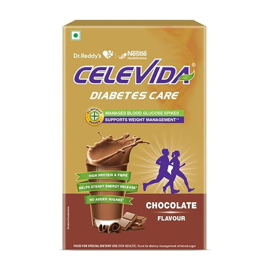 link Celevida Diabetes Nutrition | Chocolate Flavour | Plant Based Protein & Fiber Nutrition | Clinically Proven to help in 24 Hour Sugar Control | No Added Sugar | 23 Nutrients | 400g | 16 Servings