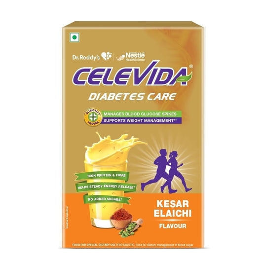link Celevida Diabetes Nutrition | Kesar Elaichi Flavour | Plant Based Protein & Fiber Nutrition | Clinically Proven to help in 24 Hour Sugar Control | No Added Sugar | 23 Nutrients | 400g | 16 Servings