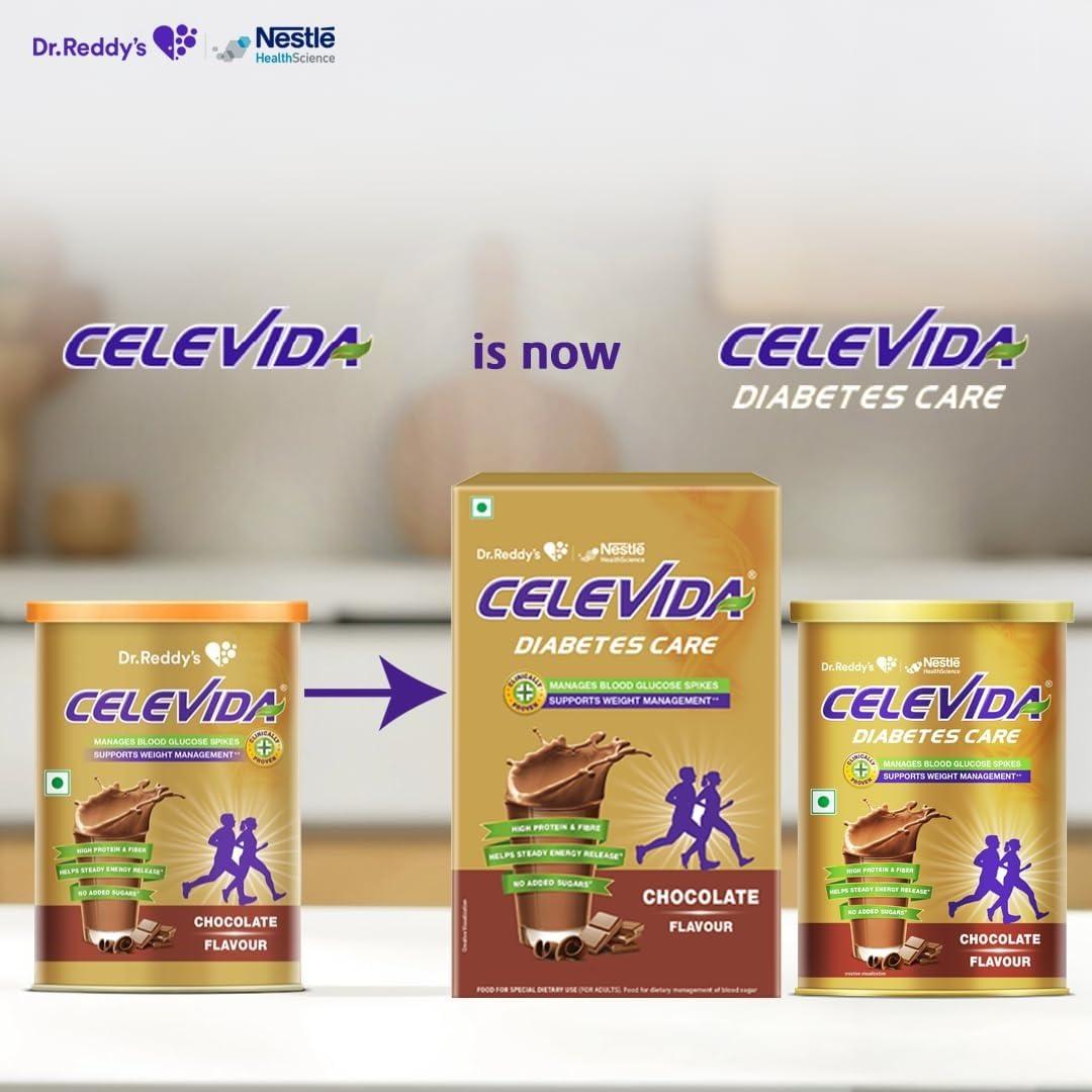 Celevida Diabetes Nutrition | Chocolate Flavour | Plant Based Protein & Fiber Nutrition | Clinically Proven to help in 24 Hour Sugar Control | No Added Sugar | 23 Nutrients | 400g | 16 Servings