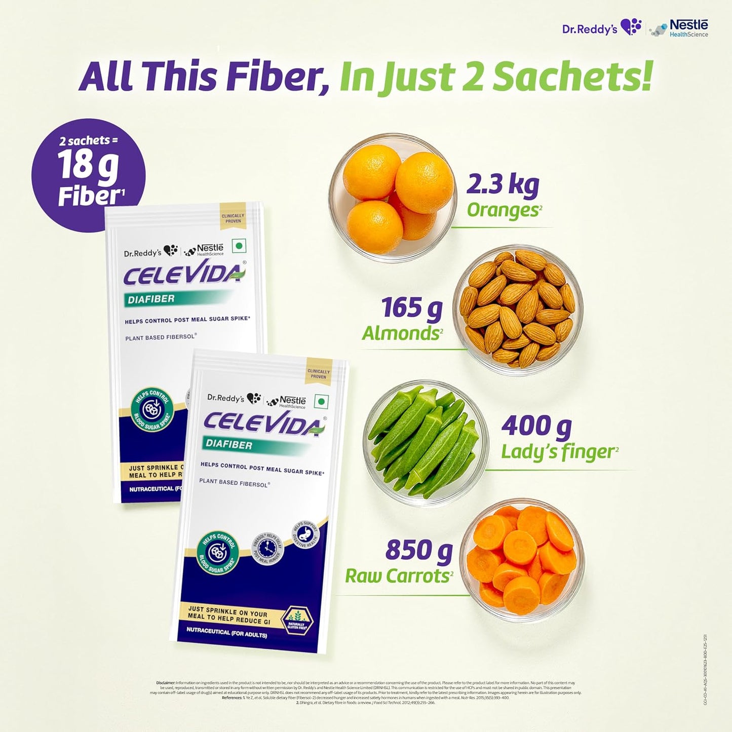Celevida Diafiber Diabetes Care Product| 100% Plant Based Fibersol Helps Control Post Meal Sugar Spike|Helps delay post meal hunger 360g (Pack of 30 Sachets)