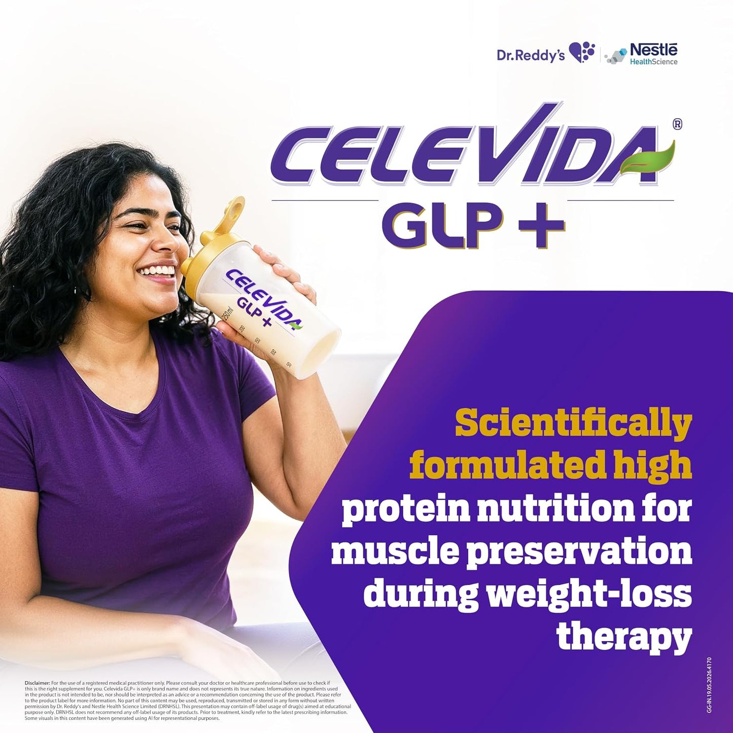 Celevida GLP+ - High protein support for lean muscle preservation during GLP-1/GIP therapies | 24gm protein per serving (predominantly WHEY isolate sourced from Europe) | Contains 100% RDA BCAA - Vanilla Flavour - 350 gm