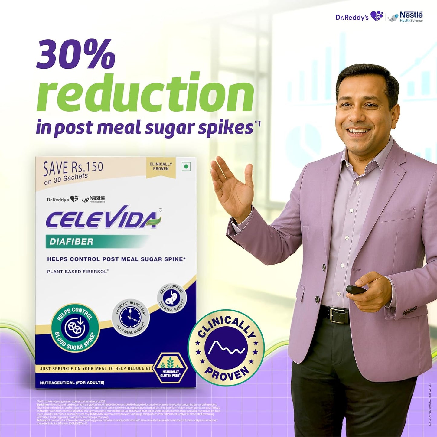 Celevida Diafiber Diabetes Care Product| 100% Plant Based Fibersol Helps Control Post Meal Sugar Spike|Helps delay post meal hunger 360g (Pack of 30 Sachets)