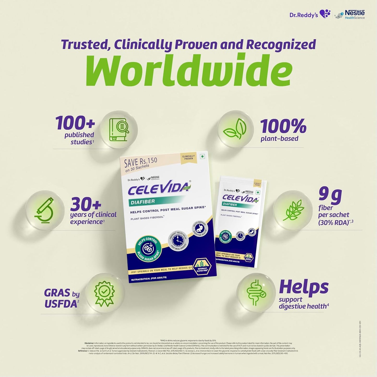 Celevida Diafiber Diabetes Care Product| 100% Plant Based Fibersol Helps Control Post Meal Sugar Spike|Helps delay post meal hunger 360g (Pack of 30 Sachets)