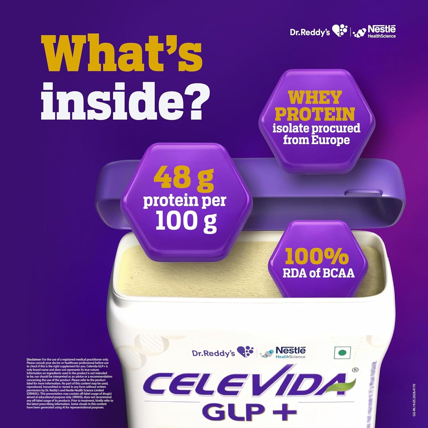 Celevida GLP+ - High protein support for lean muscle preservation during GLP-1/GIP therapies | 24gm protein per serving (predominantly WHEY isolate sourced from Europe) | Contains 100% RDA BCAA - Vanilla Flavour - 350 gm